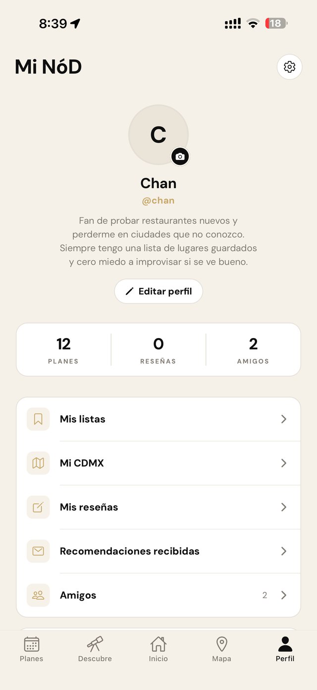 Perfil de usuario en NóD